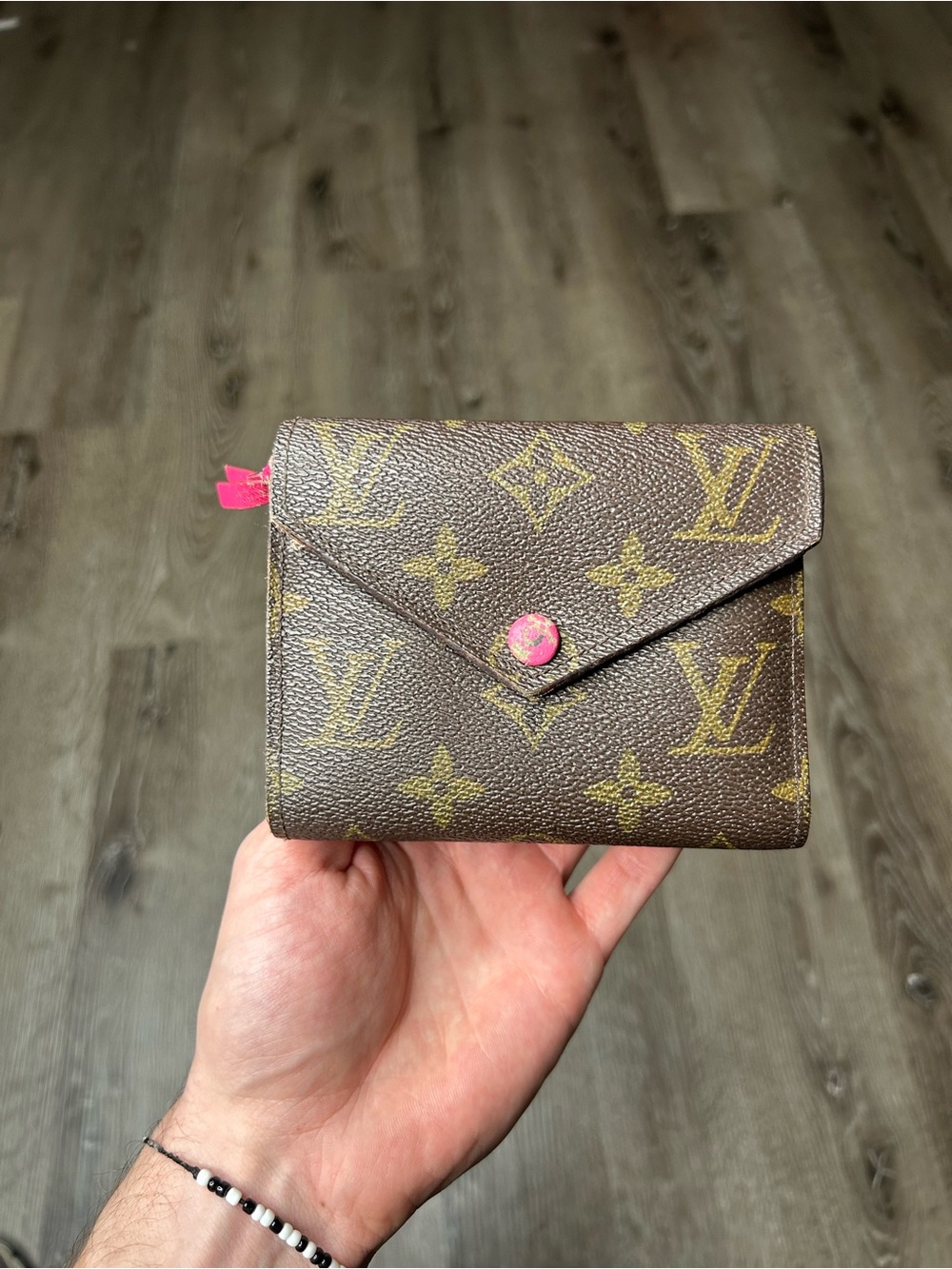 Louis Vuitton Brown Monogram Compact Wallet with Pink Accent
